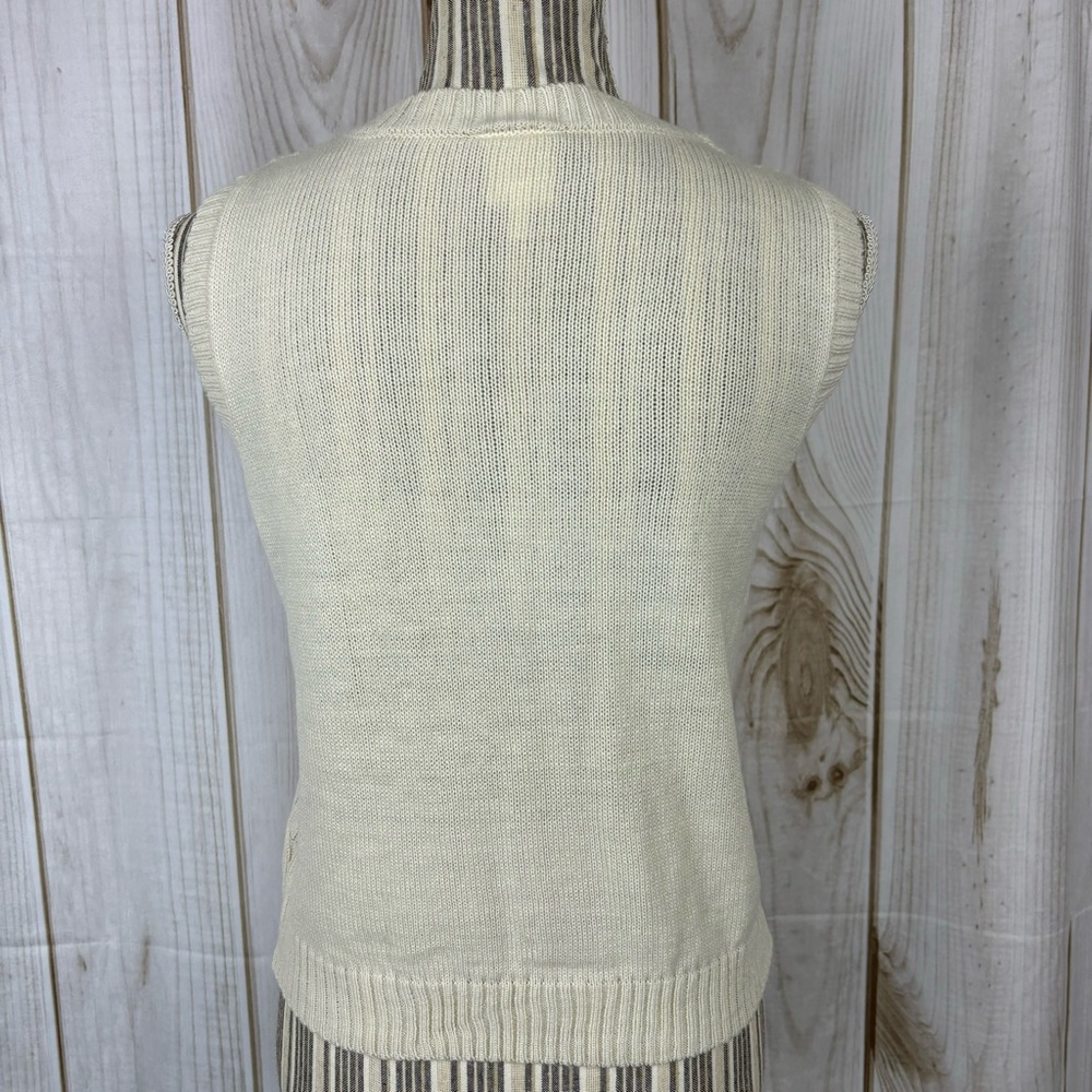 Belle du Jour Sweater Vest Cable Knit Sleeveless V-Neck White Size Medium - Picture 3 of 9
